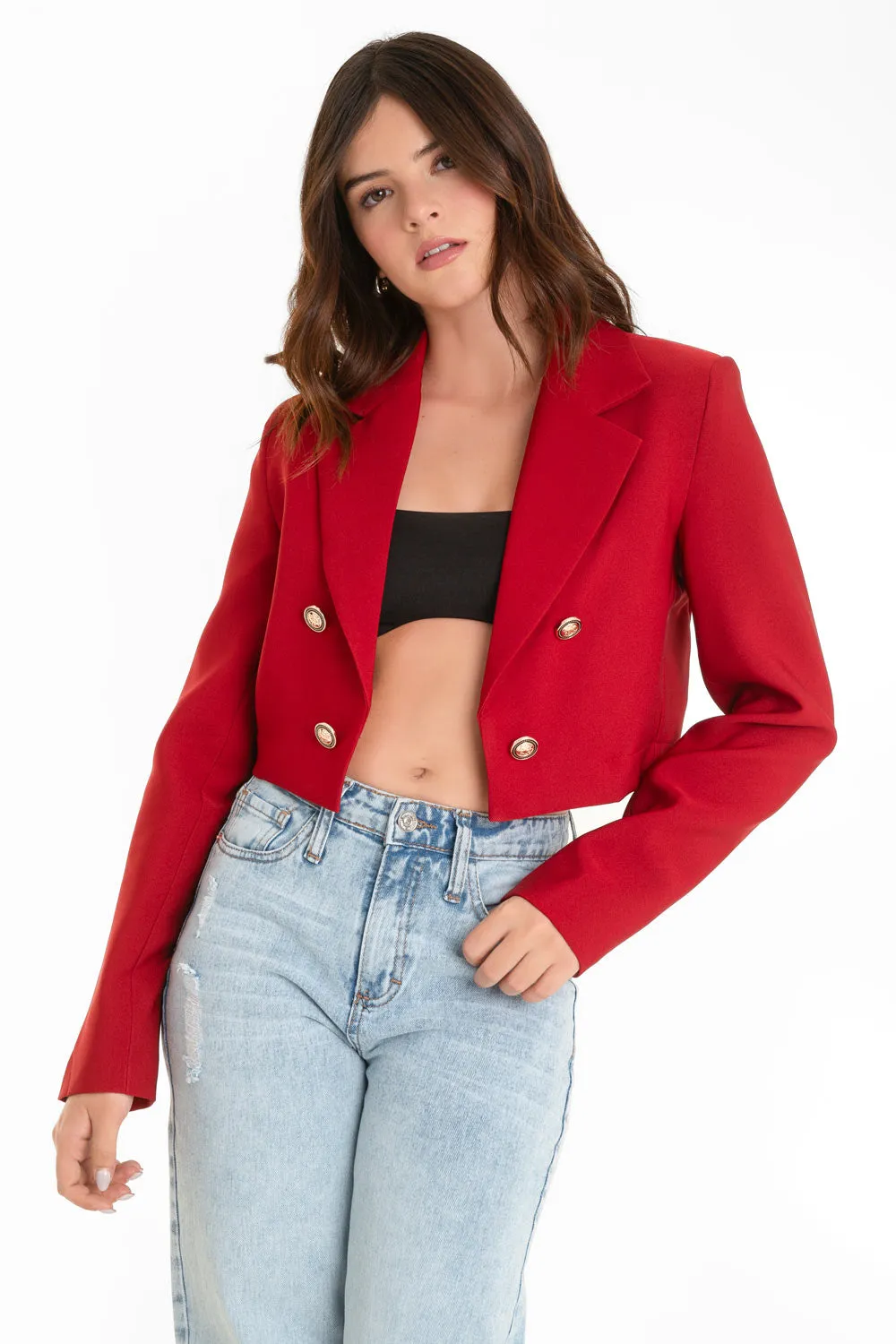 Blazer corto abierto botones en contraste