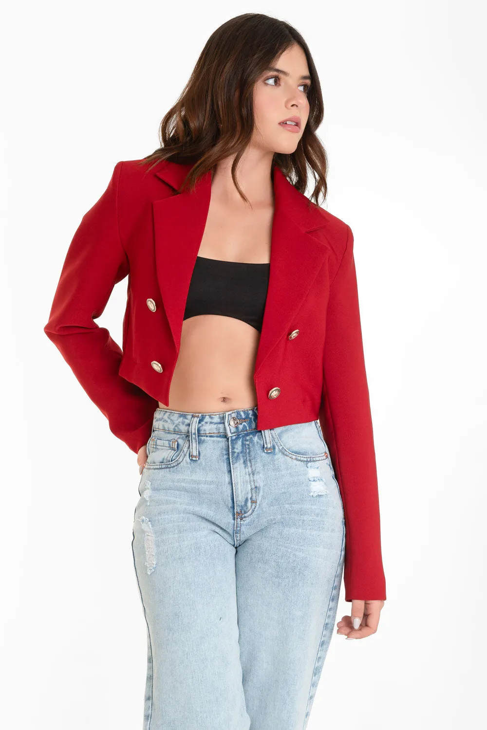 Blazer corto abierto botones en contraste