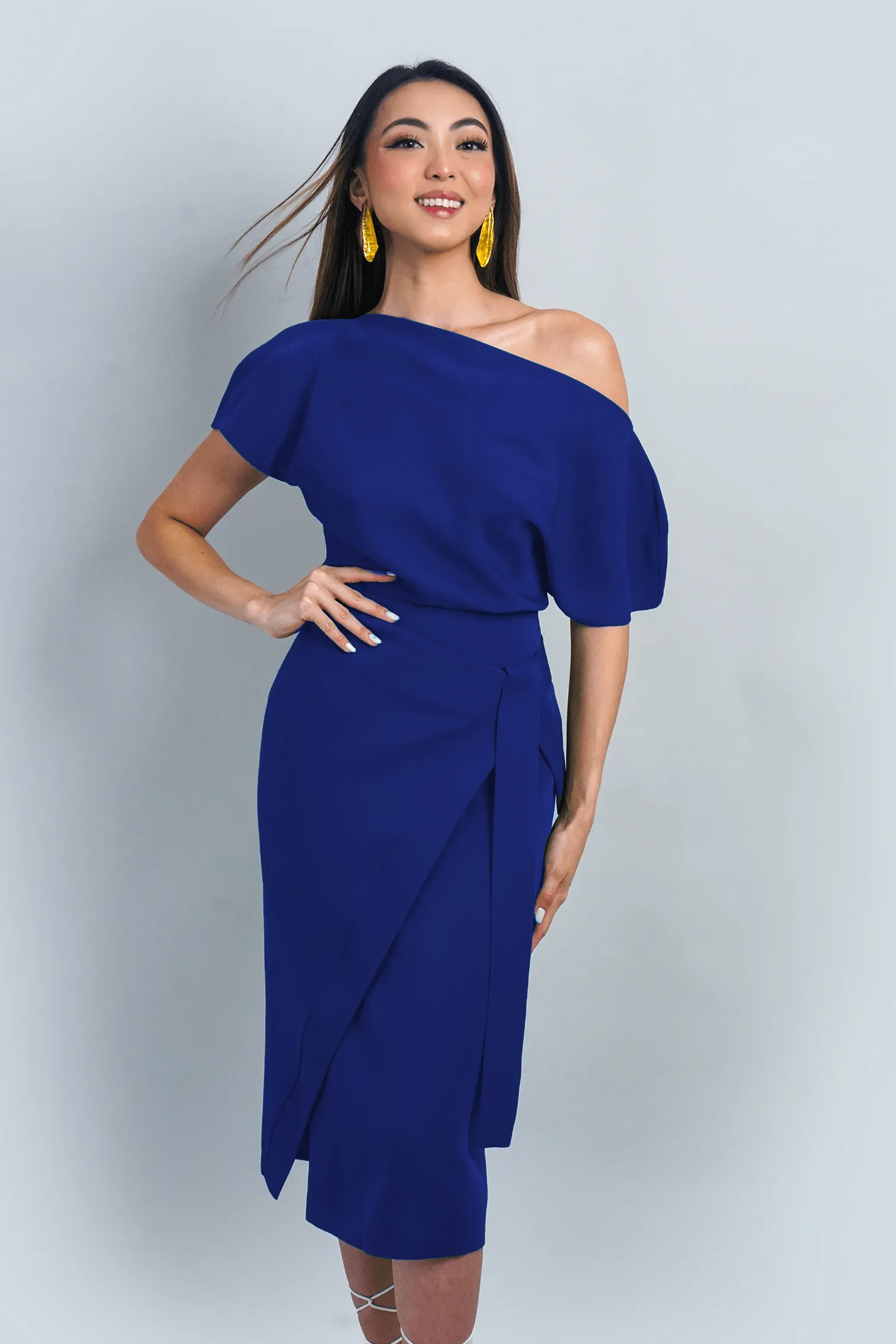 Blue Misha Wrapped Midi Skirt
