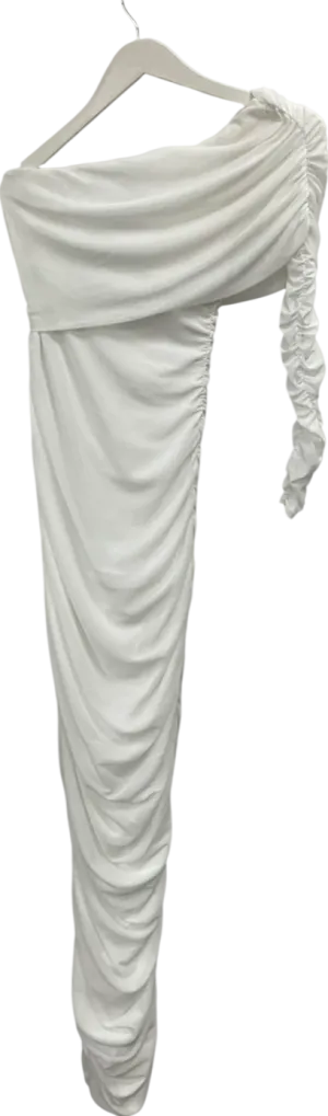 boohoo White One Shoulder Rouched Mesh Maxi Dress UK 12