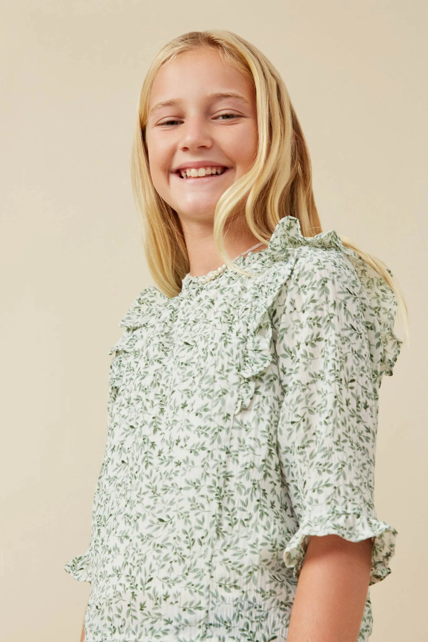Botanical Print Ruffle Detail Top