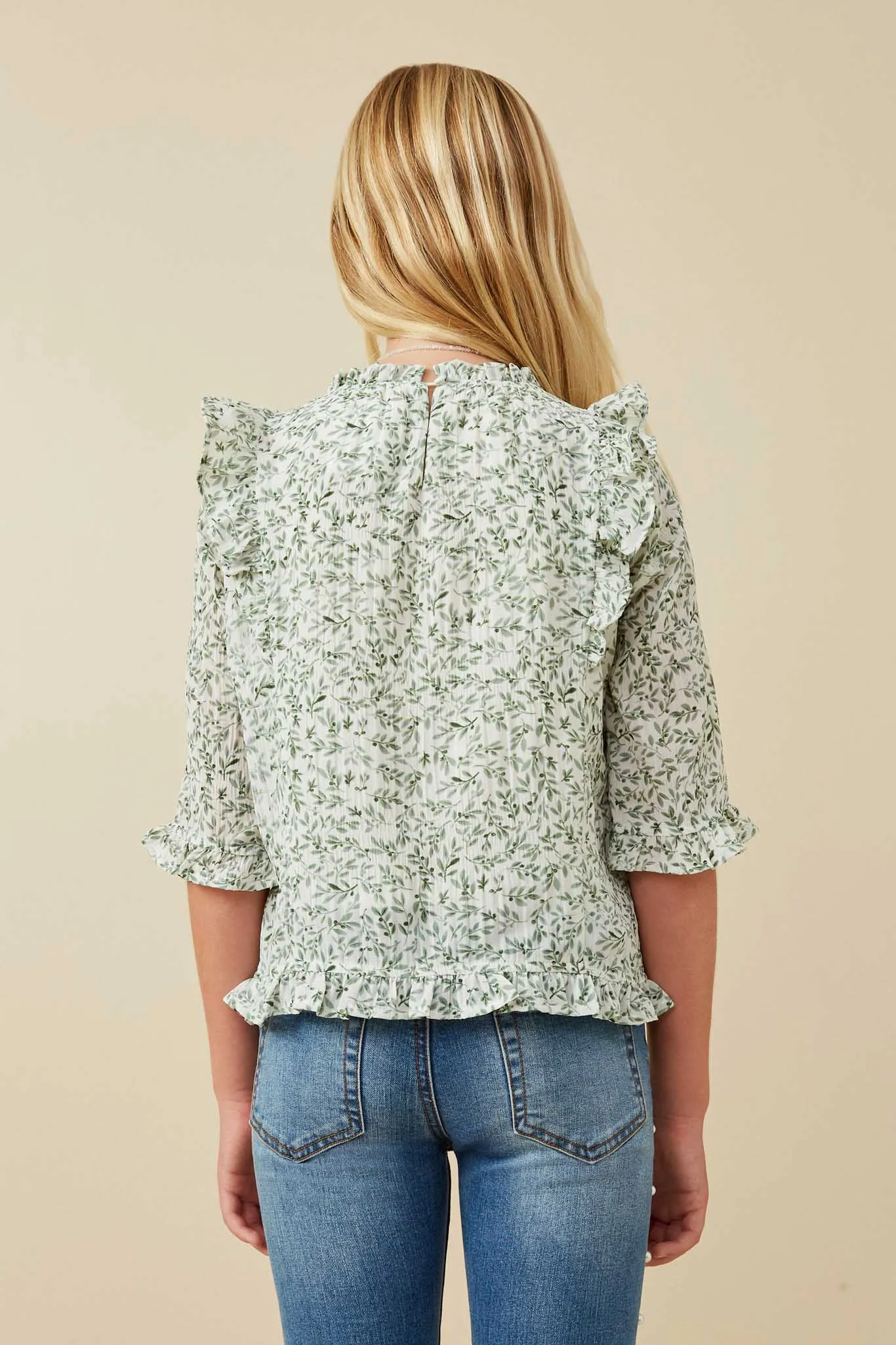 Botanical Print Ruffle Detail Top