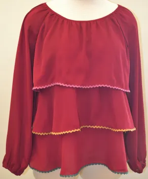 BUBBLE SLEEVE RUFFLE TIERED TOP