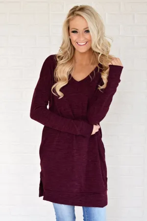 Burgundy V-Neck Tunic Top