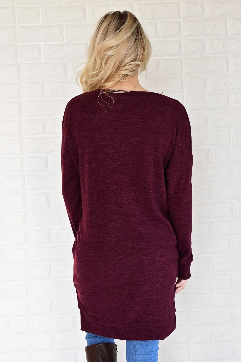 Burgundy V-Neck Tunic Top