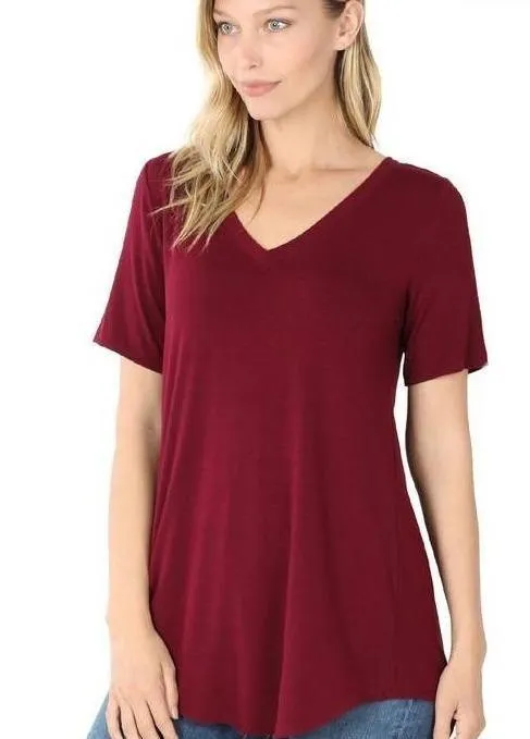 BUTTERY SOFT V-NECK TEE | hunter green| mustard| burgundy|