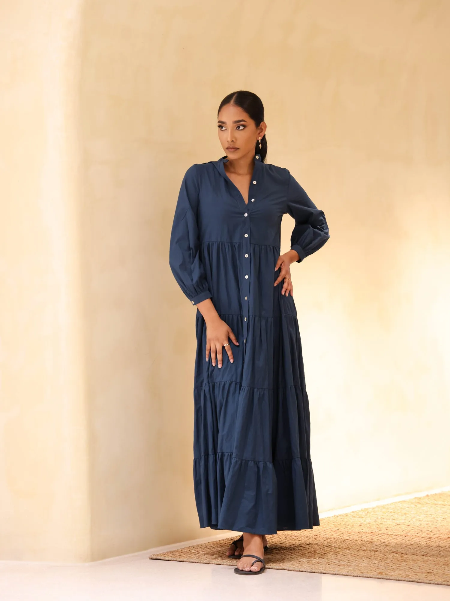 Button Down Tiered Maxi Dress