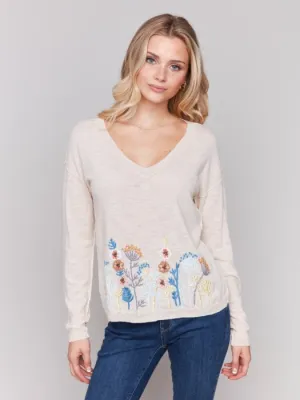 Charlie B BORDER EMBROIDERED SWEATER