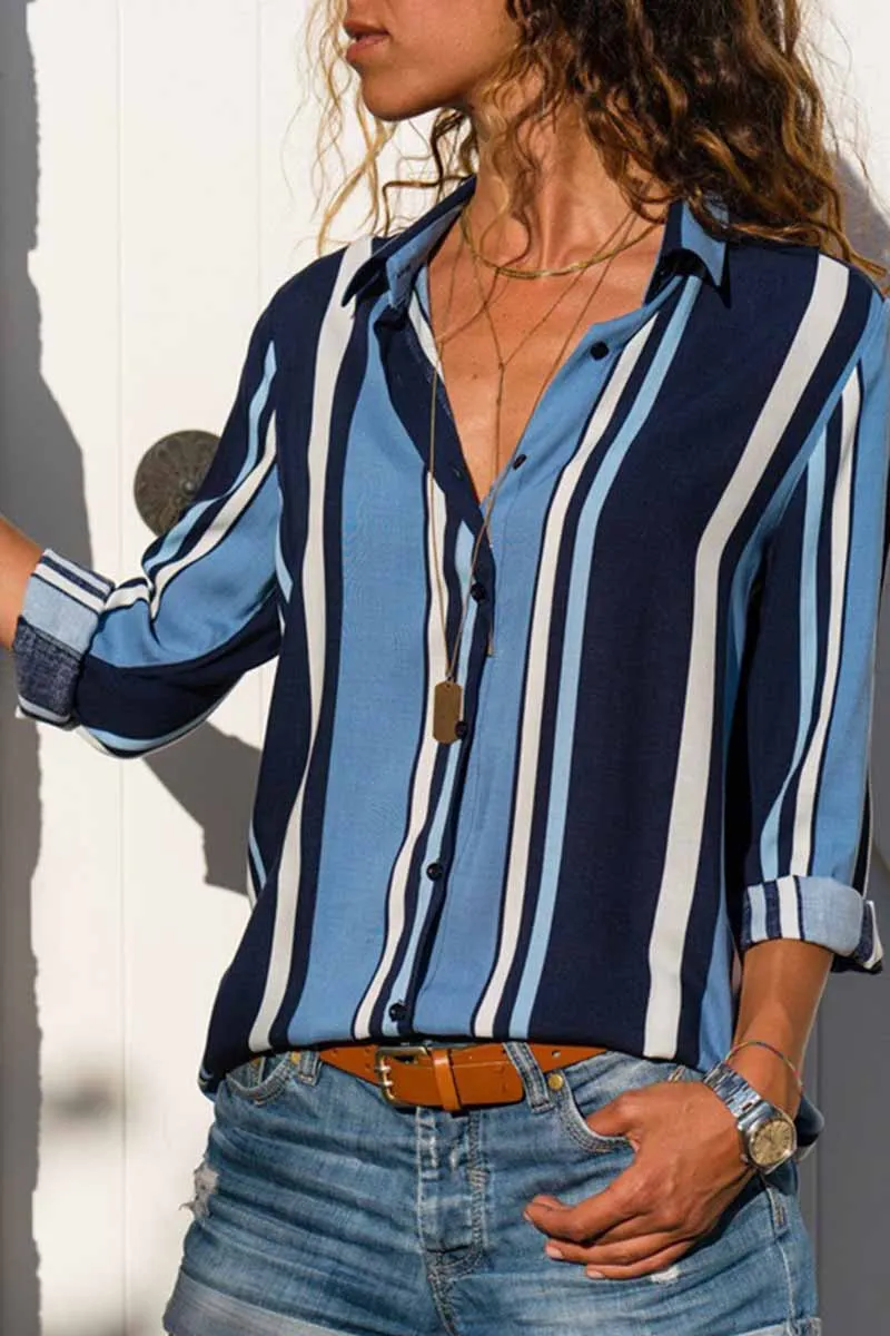 Chicindress Casual V-Neck Print Stitching Long-Sleeved Spun Shirt(4 Colors)