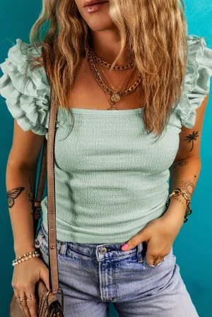 Clearly Aqua Ruffle Strap Knit Top