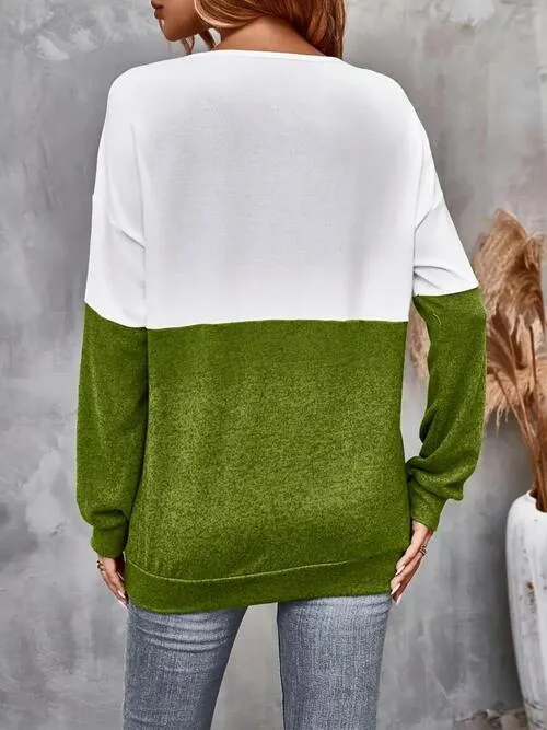 Contrast Color Crisscross V-Neck Long Sleeve Top (3 Colors)