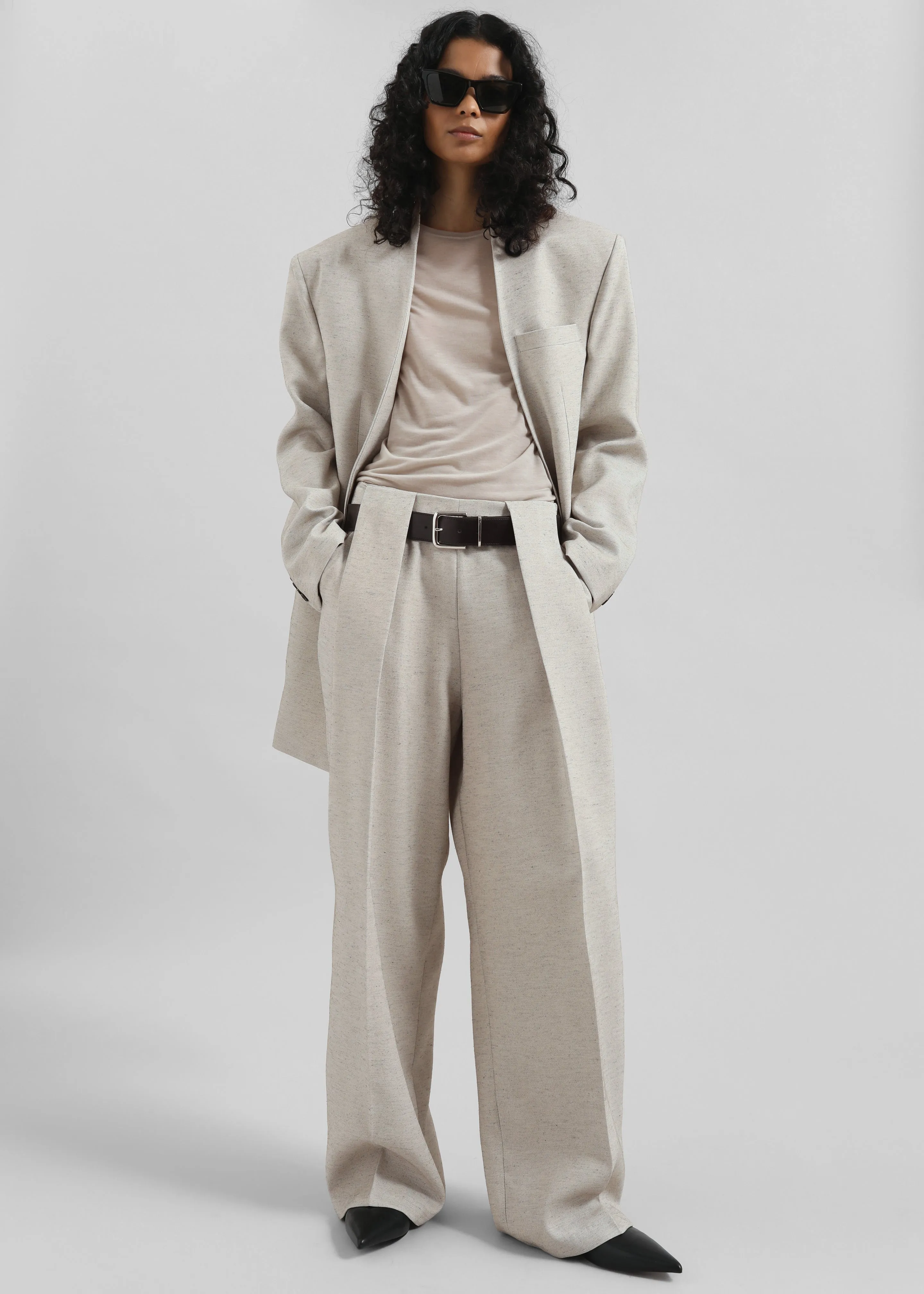 Corsham Collarless Oversized Blazer - Beige Melange