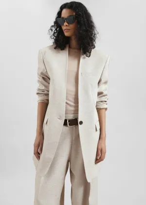 Corsham Collarless Oversized Blazer - Beige Melange