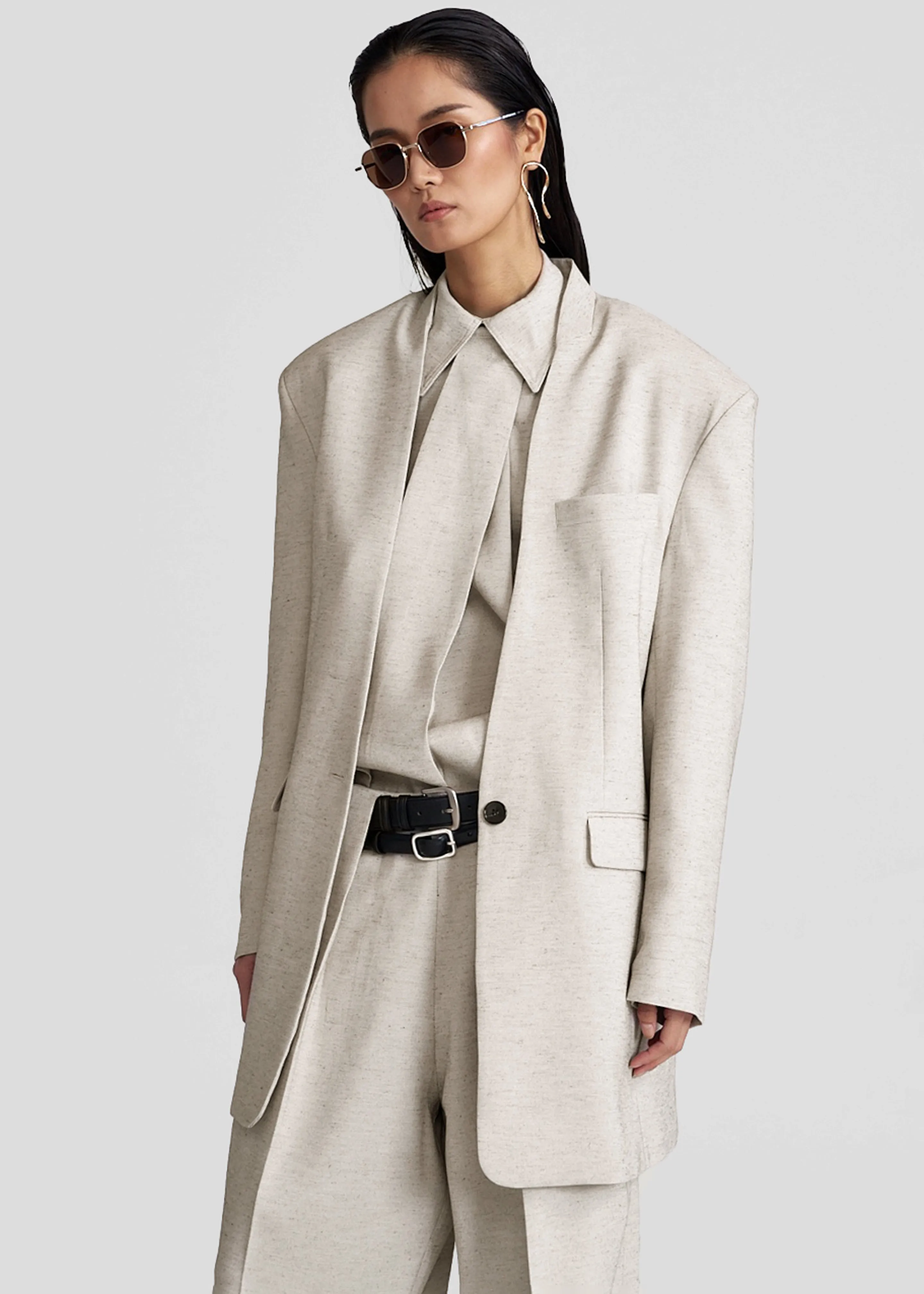 Corsham Collarless Oversized Blazer - Beige Melange
