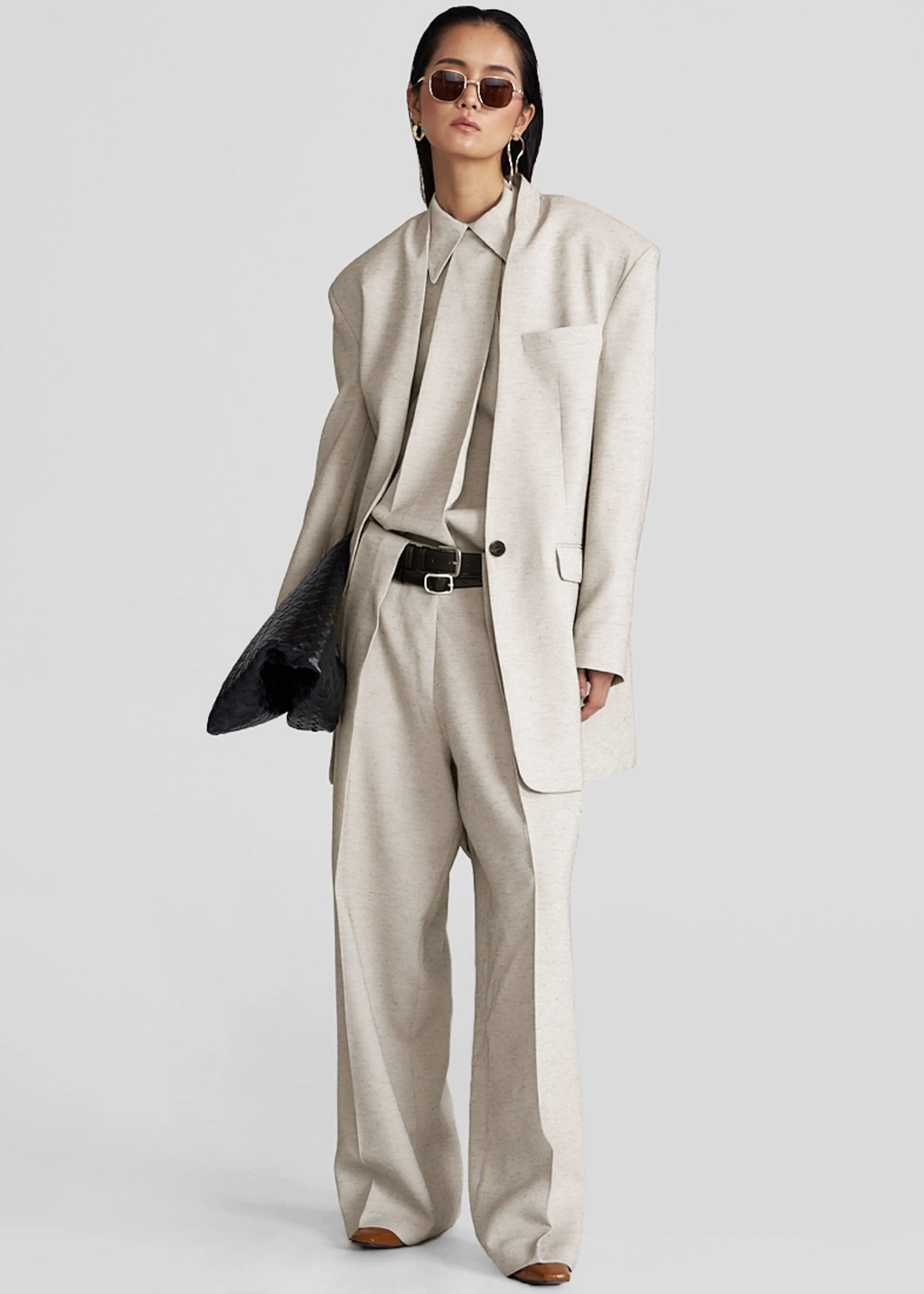 Corsham Collarless Oversized Blazer - Beige Melange