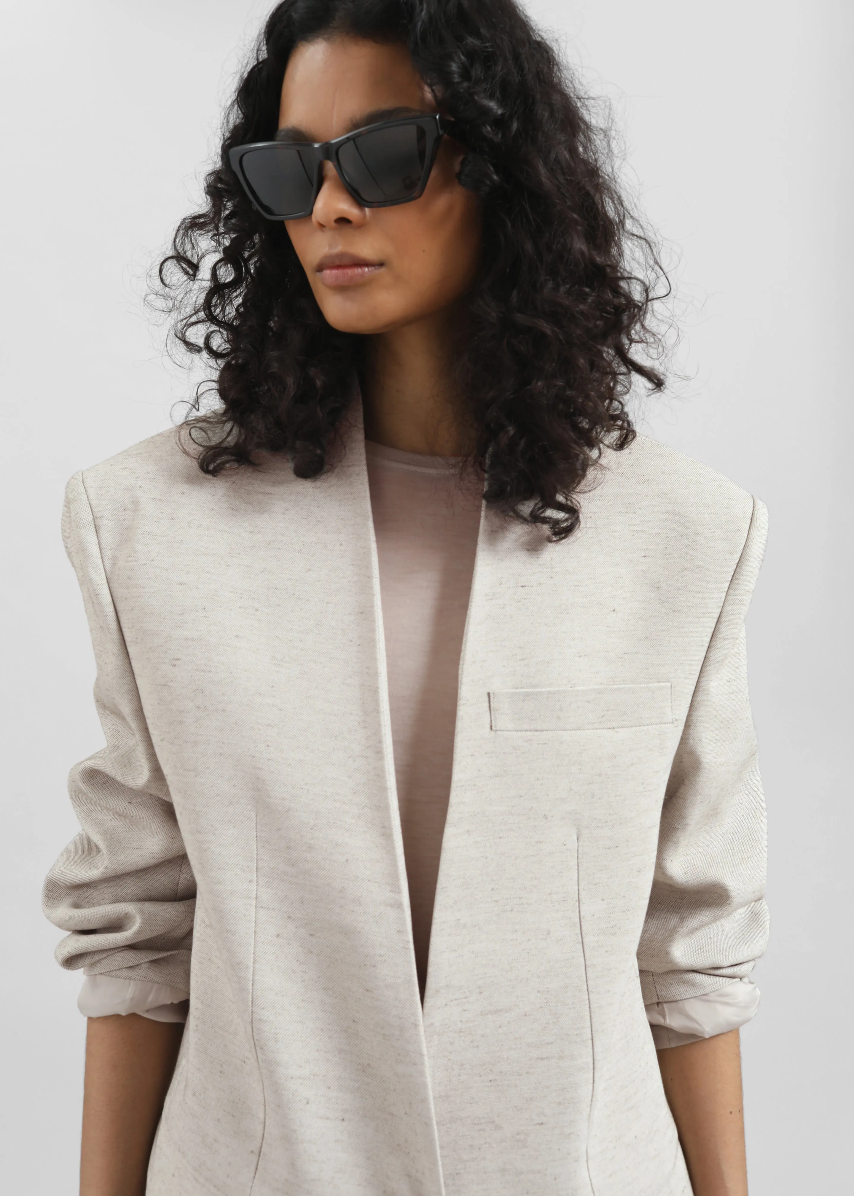 Corsham Collarless Oversized Blazer - Beige Melange