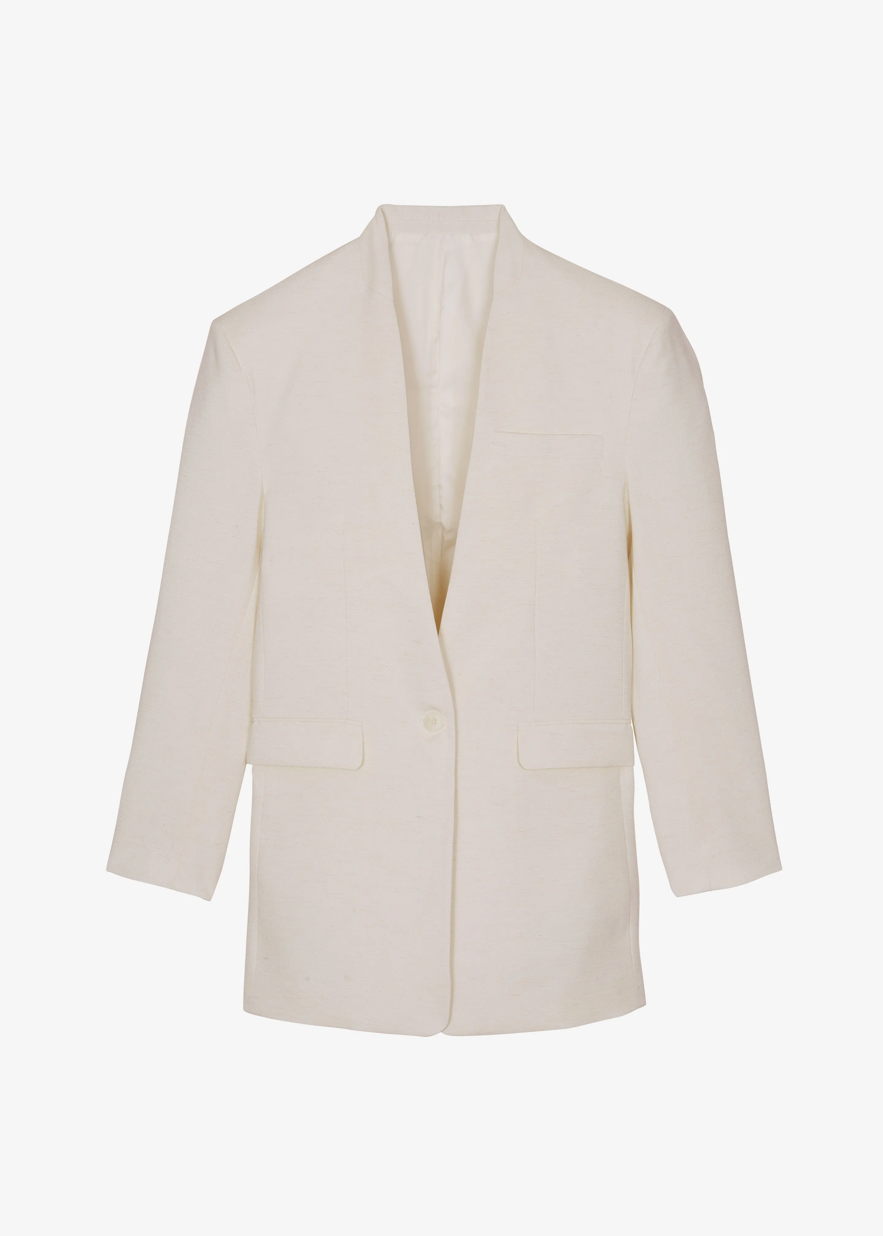 Corsham Collarless Oversized Blazer - Beige Melange