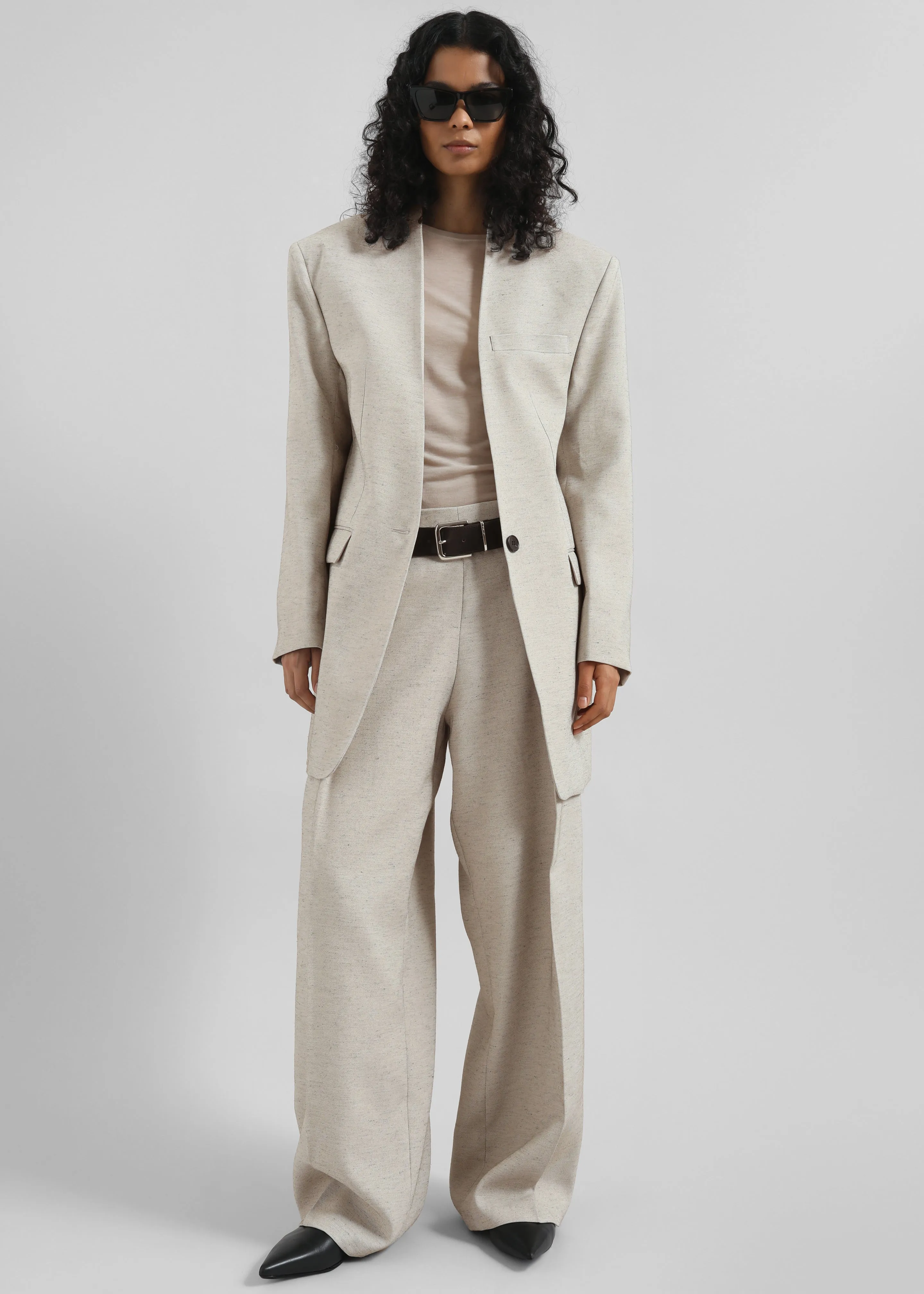Corsham Collarless Oversized Blazer - Beige Melange