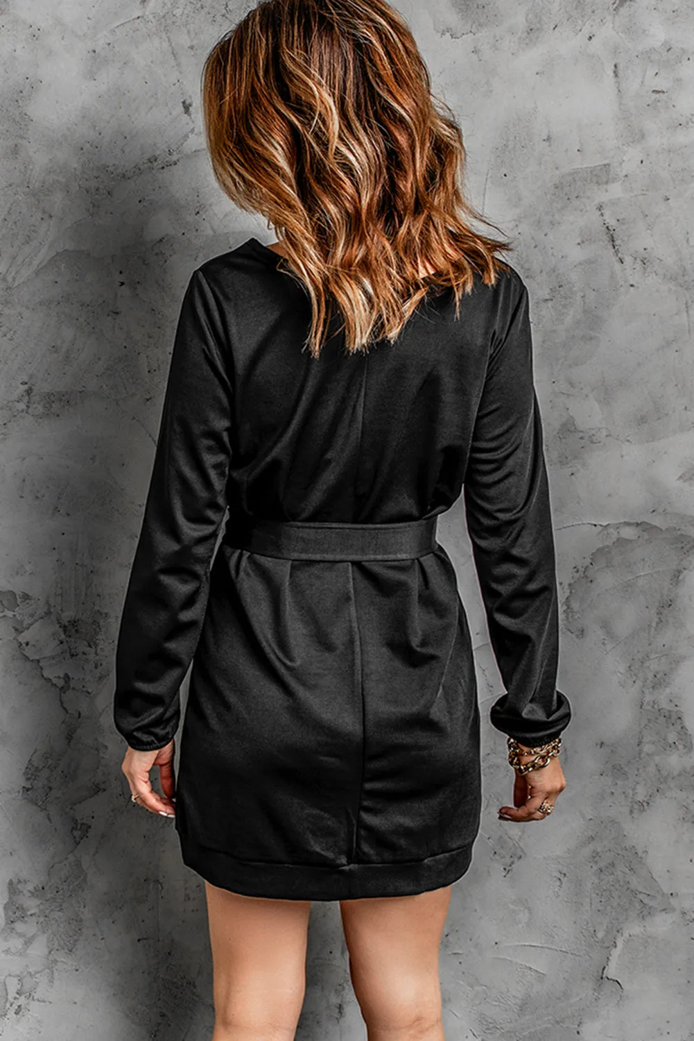 Cowboy Take Me Away Graphic Print Belted Long Sleeve Mini Dress