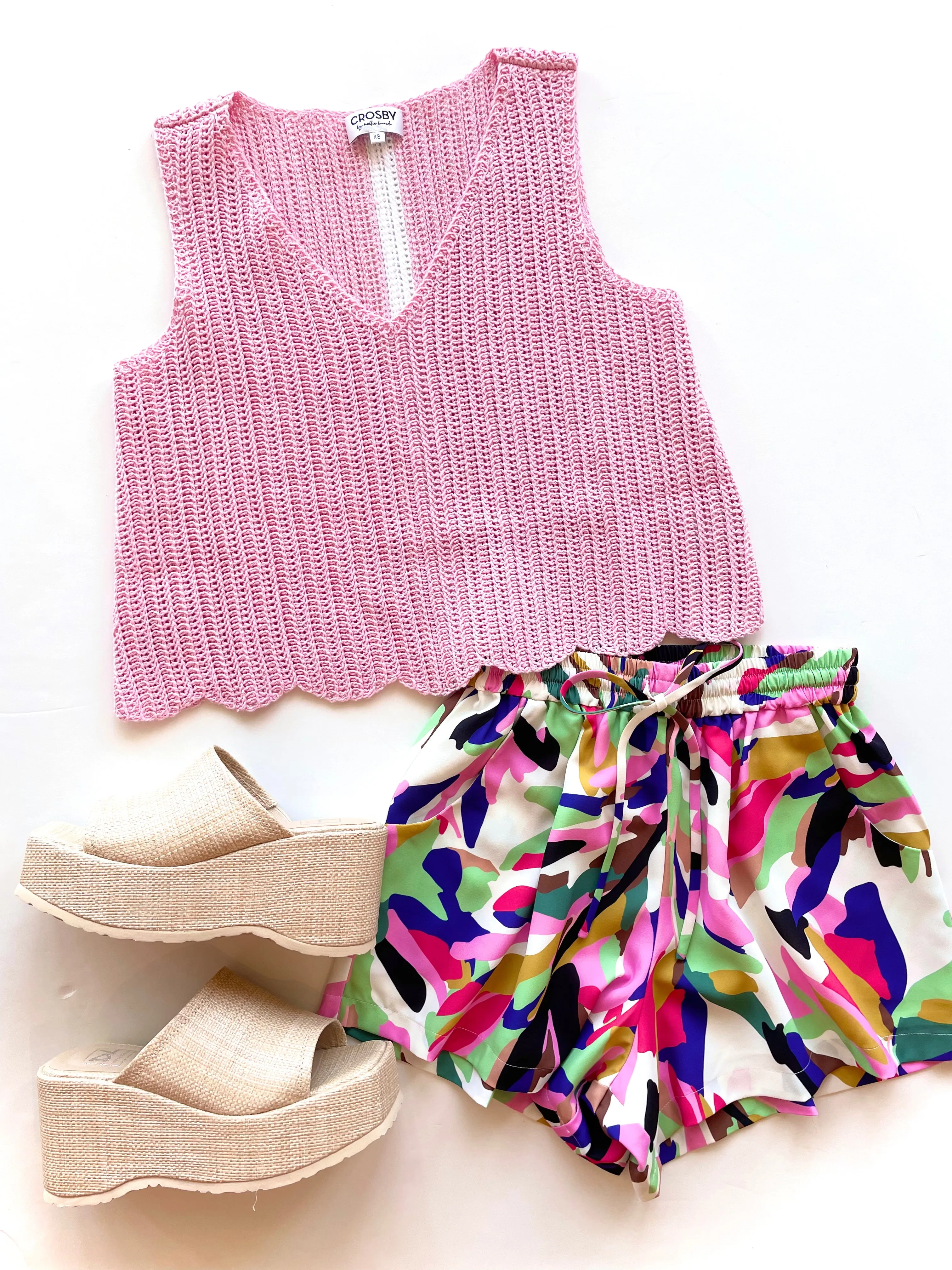 CR12188 Pink Knit V-Neck Tank Top