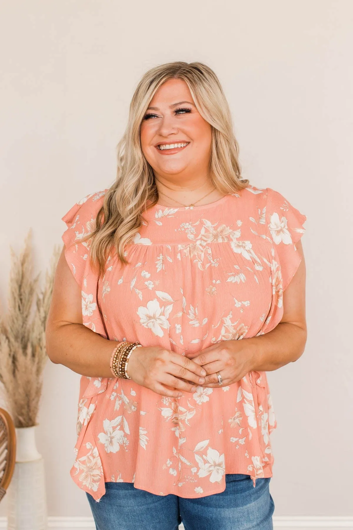 Crazy For You Flutter Sleeve Top- Coral