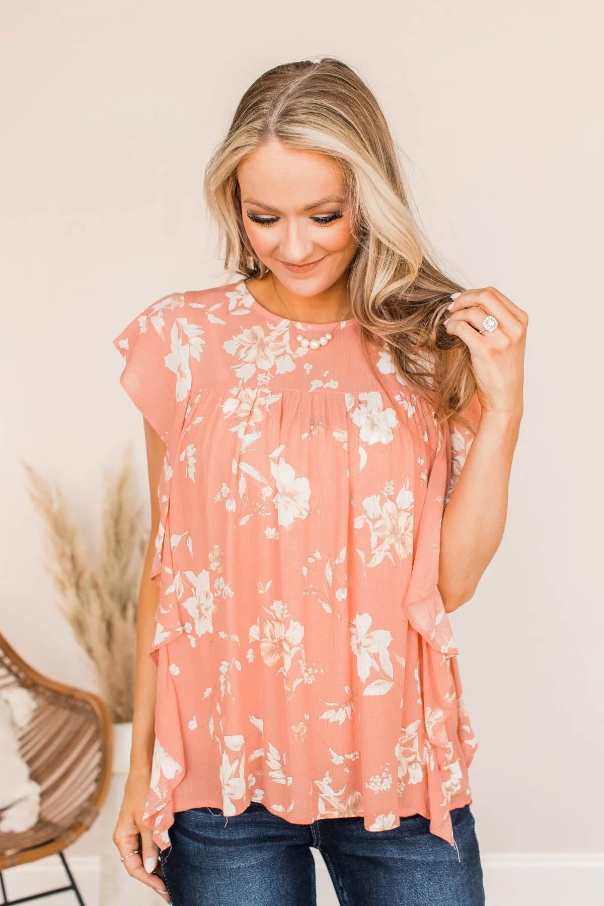 Crazy For You Flutter Sleeve Top- Coral