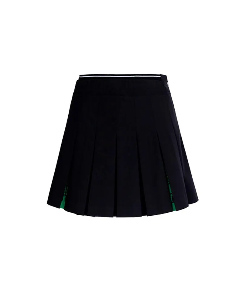 CREVE NINE: Logo Swing Pleated Skirt - Black