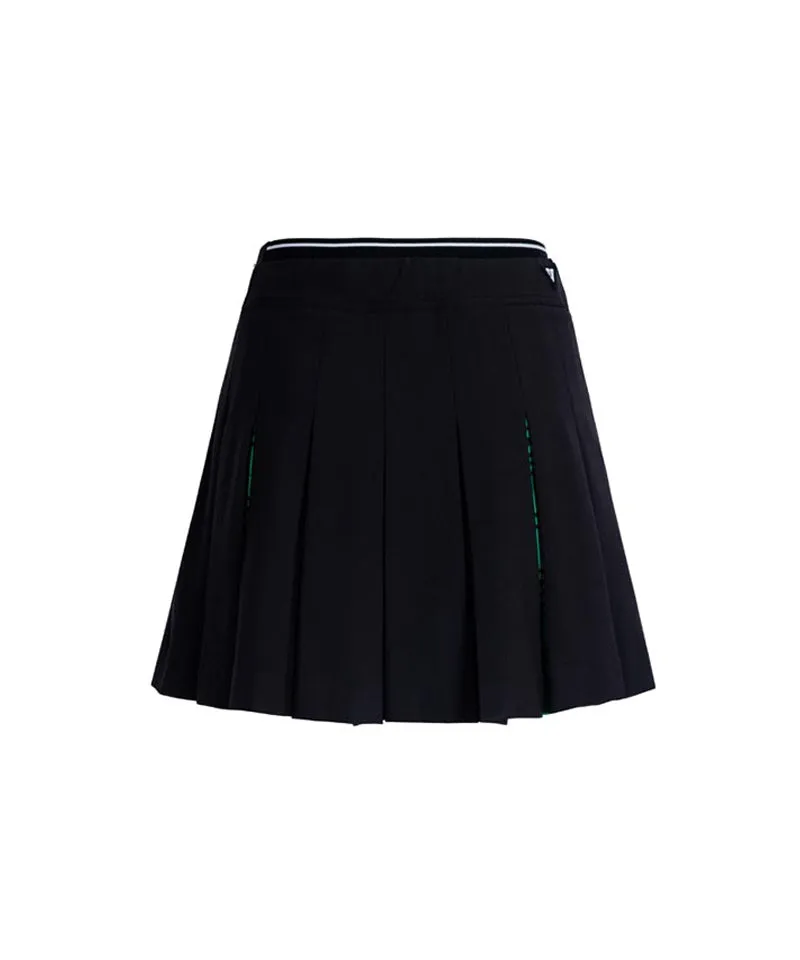 CREVE NINE: Logo Swing Pleated Skirt - Black