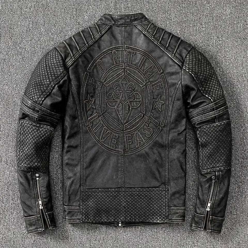Crew Vintage Black Leather Biker Jacket