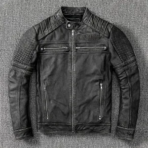 Crew Vintage Black Leather Biker Jacket