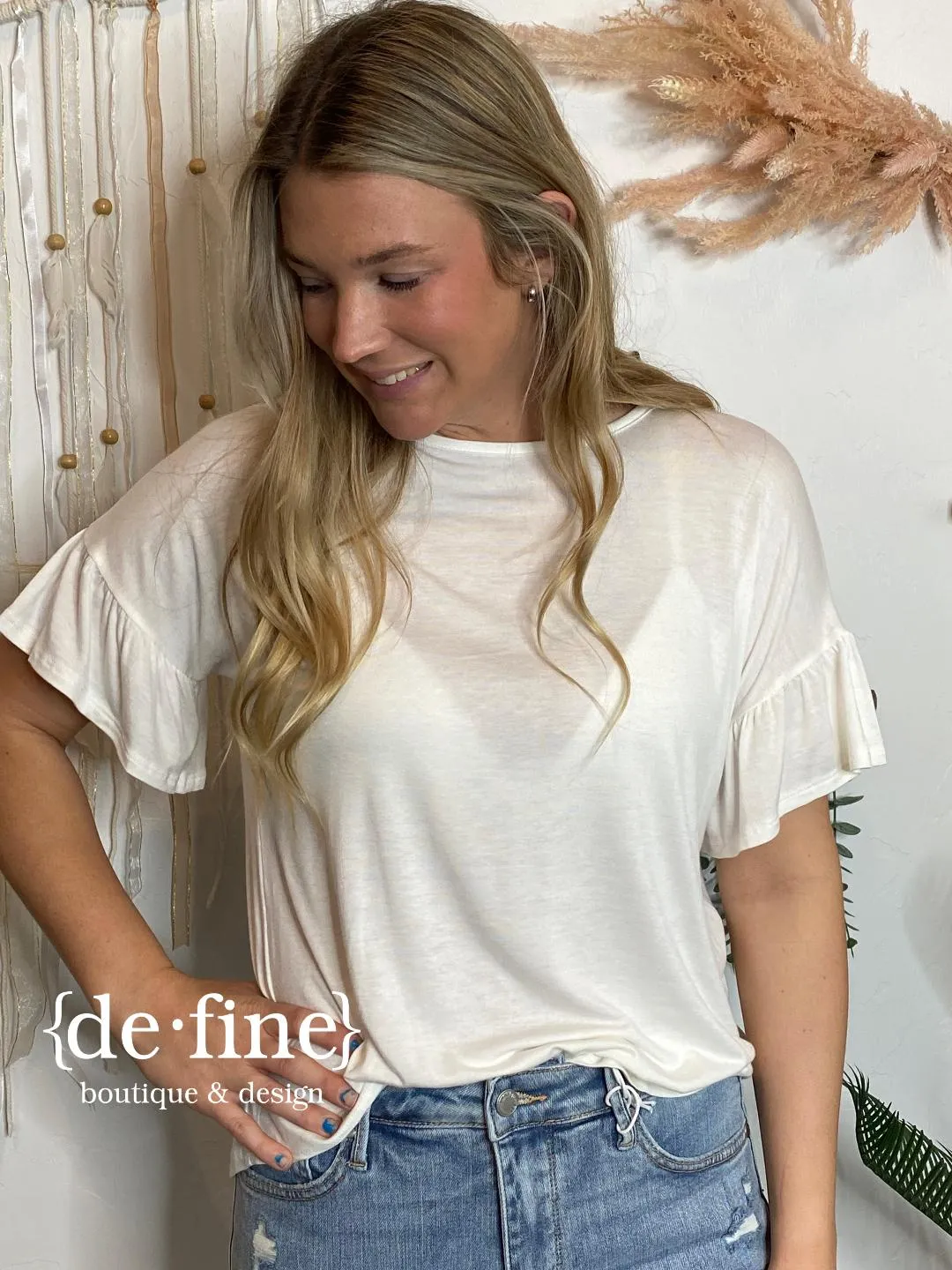 Criss Cross Back Ruffle Sleeve Tee in 3 Colors