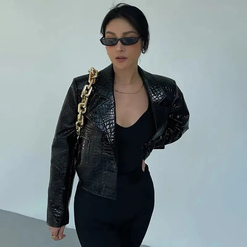 CrocTex Suit Collar Leather Jacket