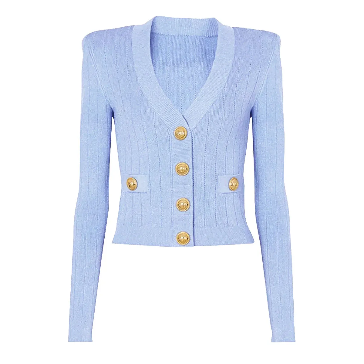Cropped Fitted Cardigan with Gold Button Accents