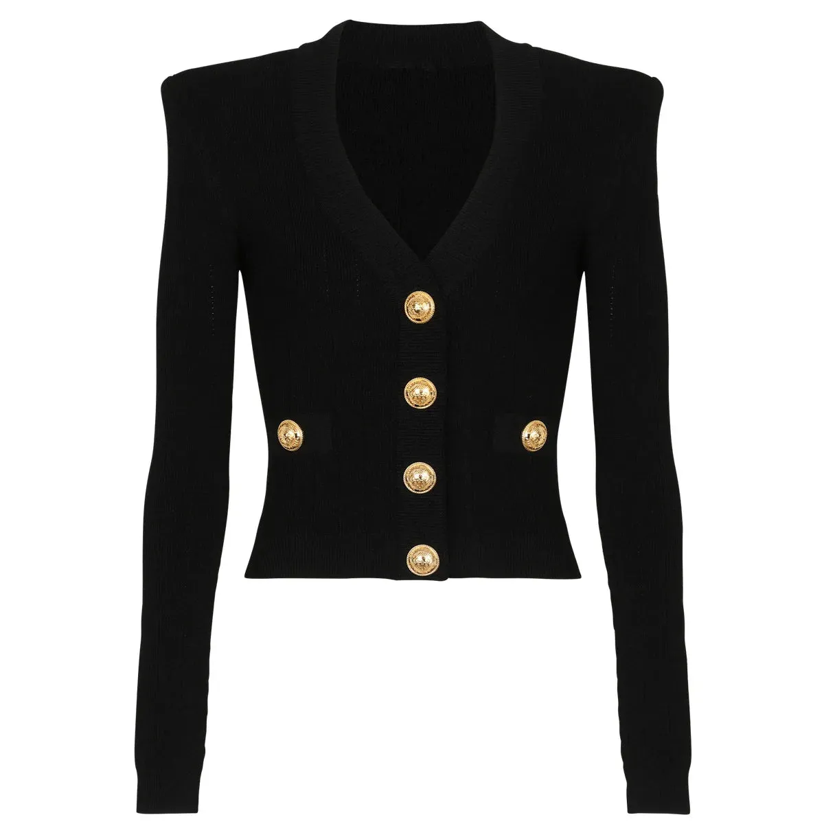 Cropped Fitted Cardigan with Gold Button Accents
