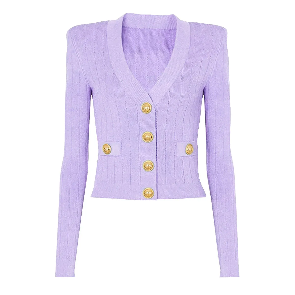 Cropped Fitted Cardigan with Gold Button Accents