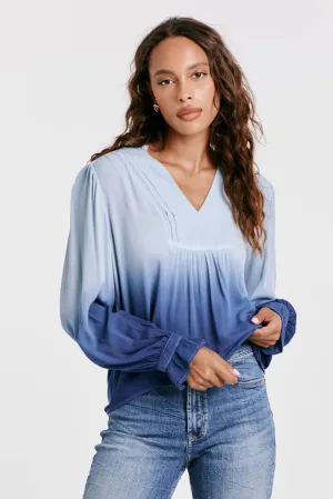 Dear John Denim Peony V-Neck Top Eternal Blue Ombre