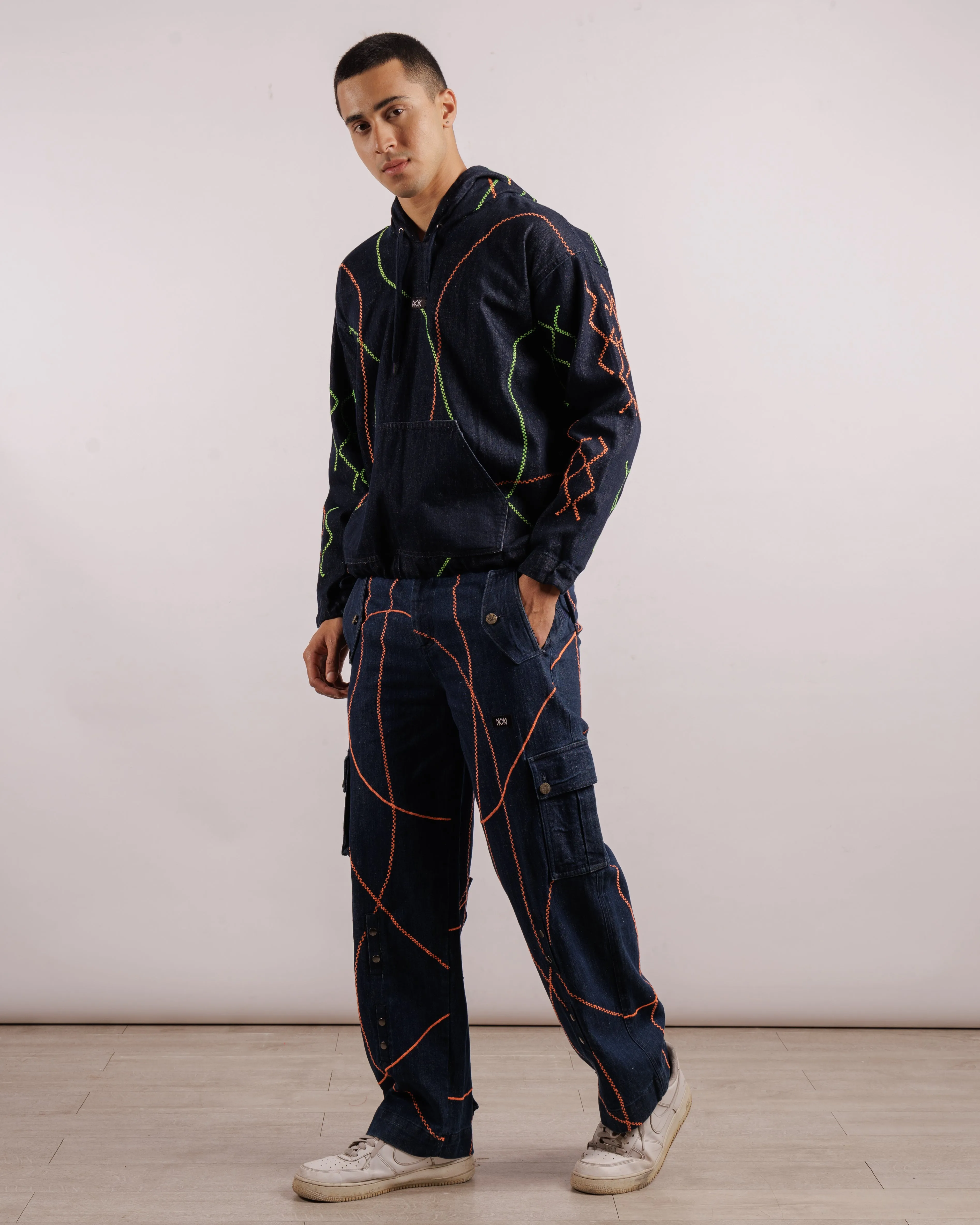 Denim Embroidered Hoodie - Unisex