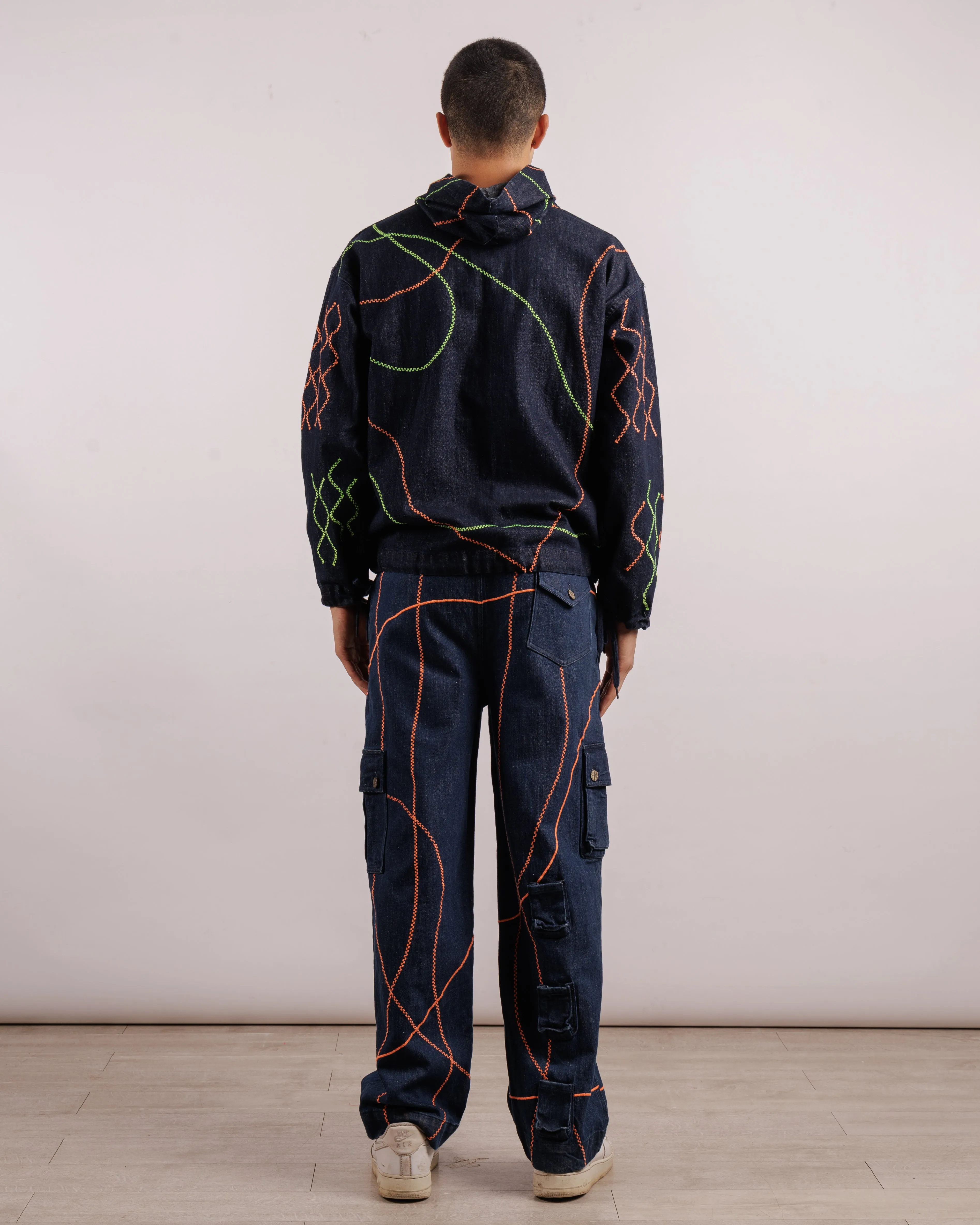 Denim Embroidered Hoodie - Unisex