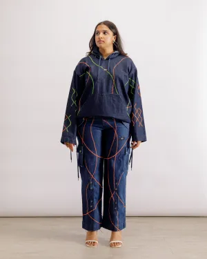 Denim Embroidered Hoodie