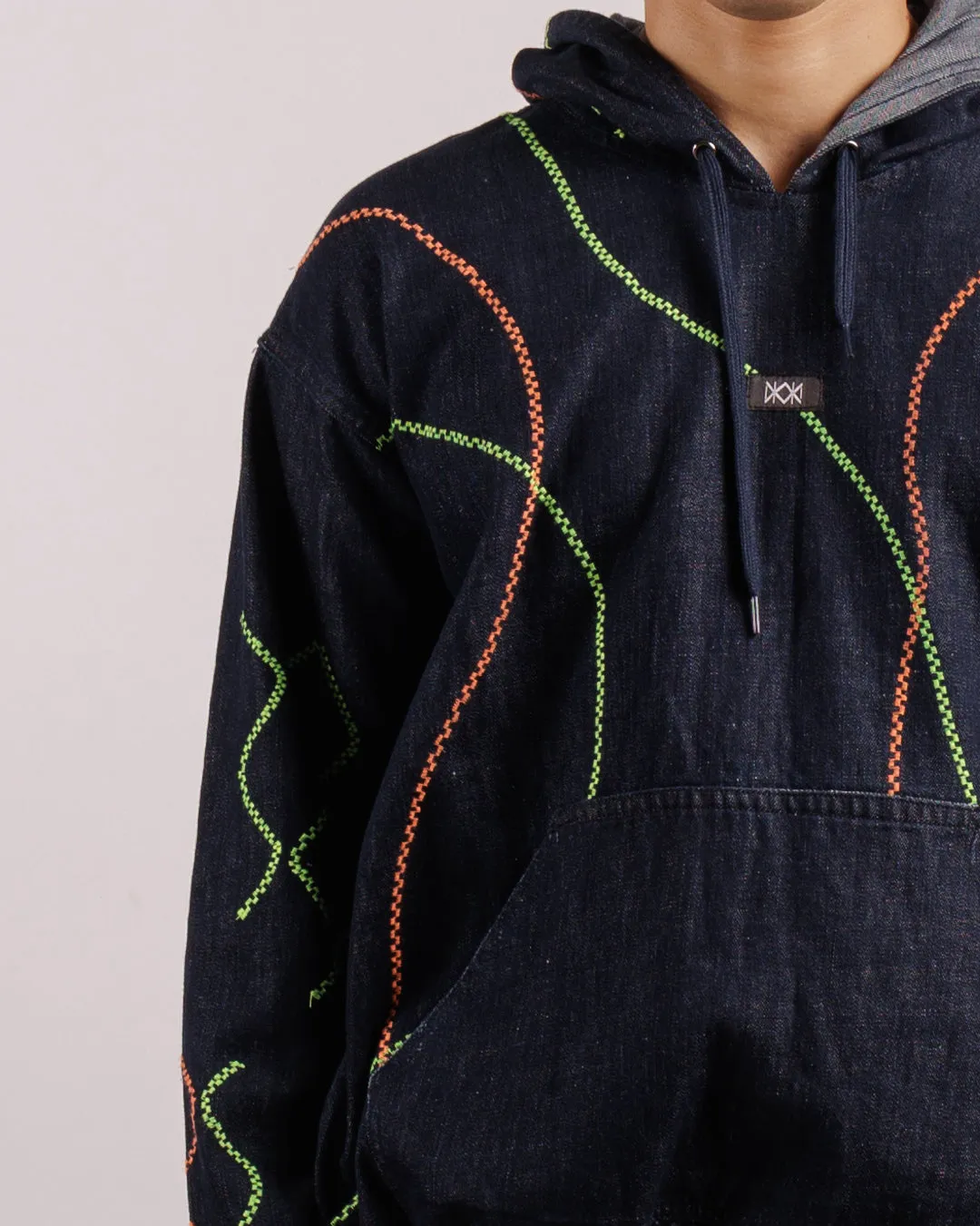 Denim Embroidered Hoodie