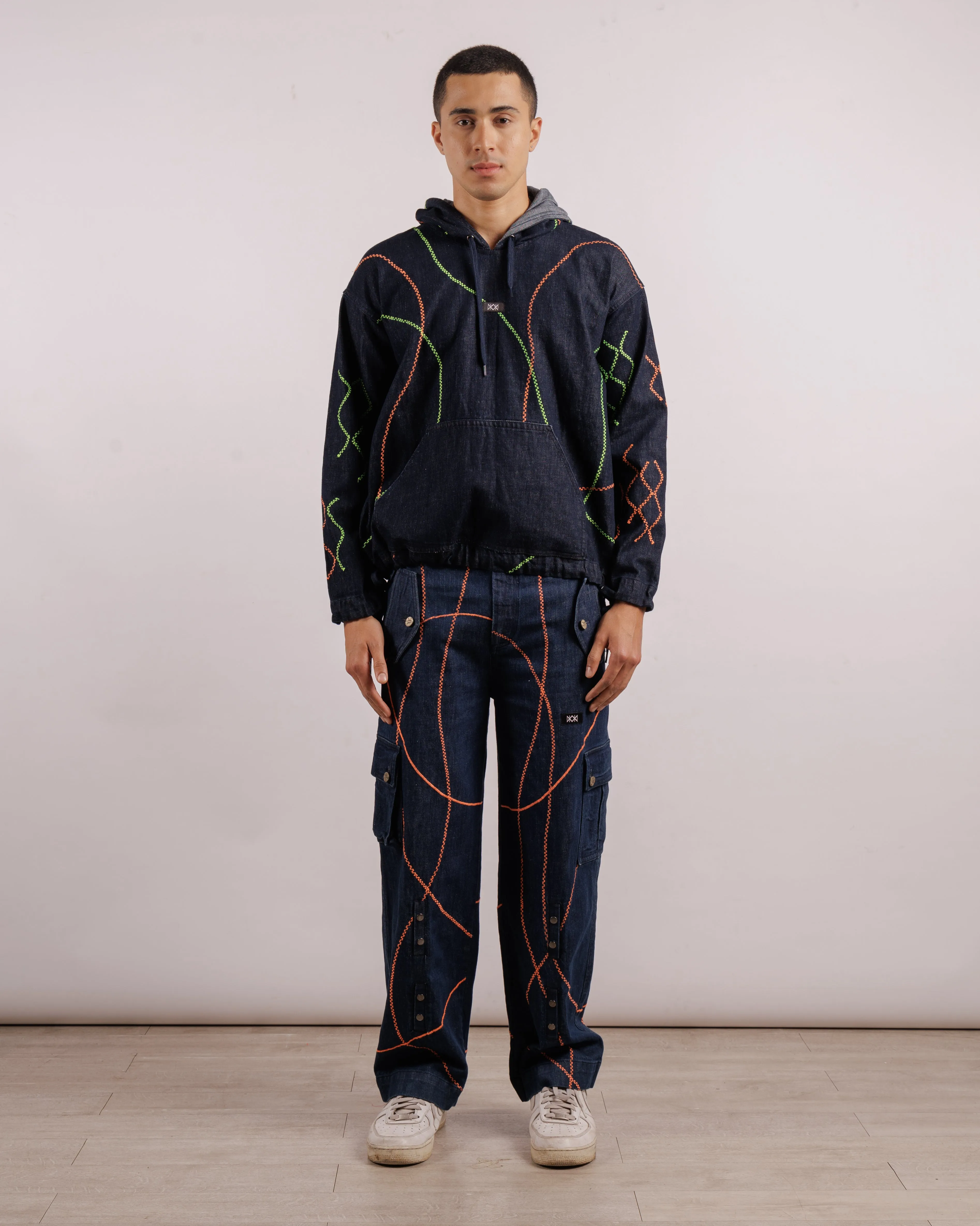 Denim Embroidered Hoodie