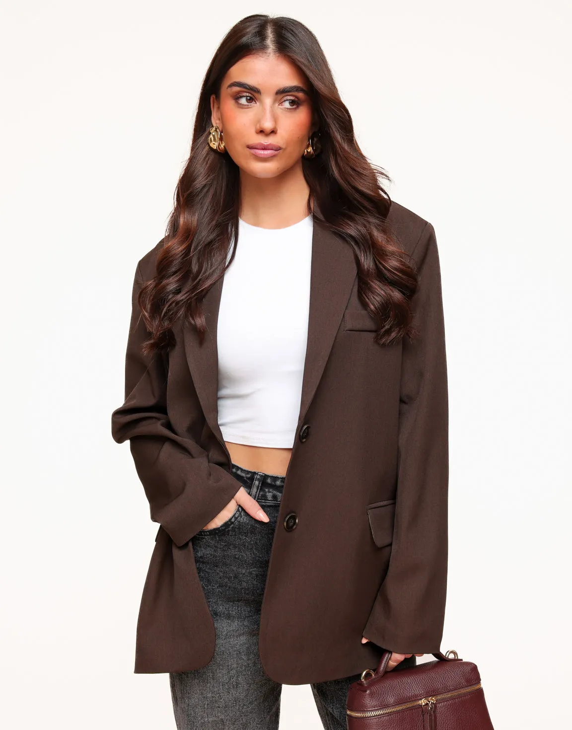 Donkerbruine Open Rug Oversized - Blazer