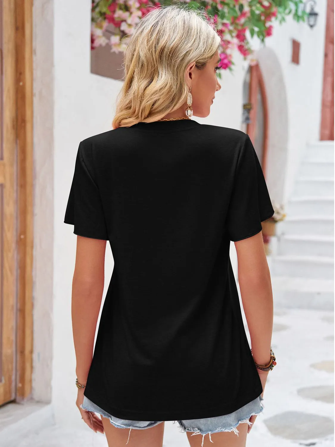 Double Take Ruched V-Neck Short Sleeve Top (3 Colors)