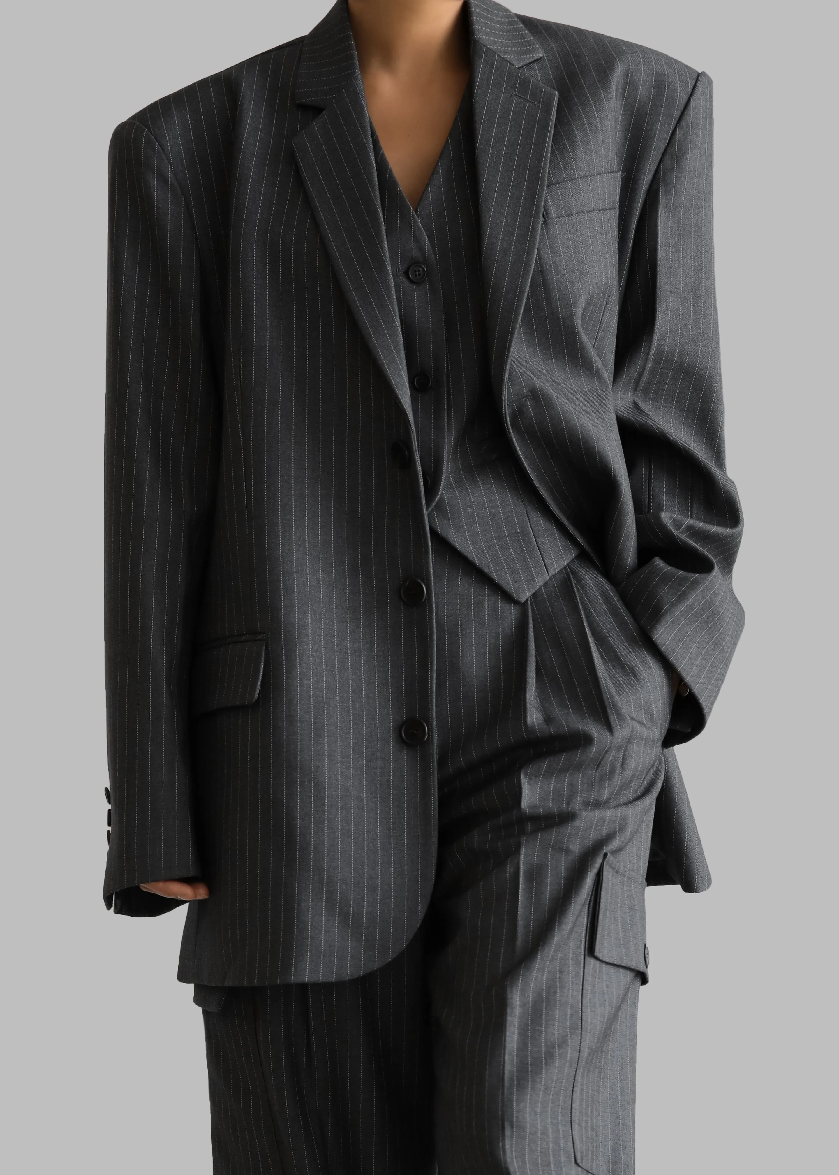 Elise Blazer - Grey/White Pinstripe