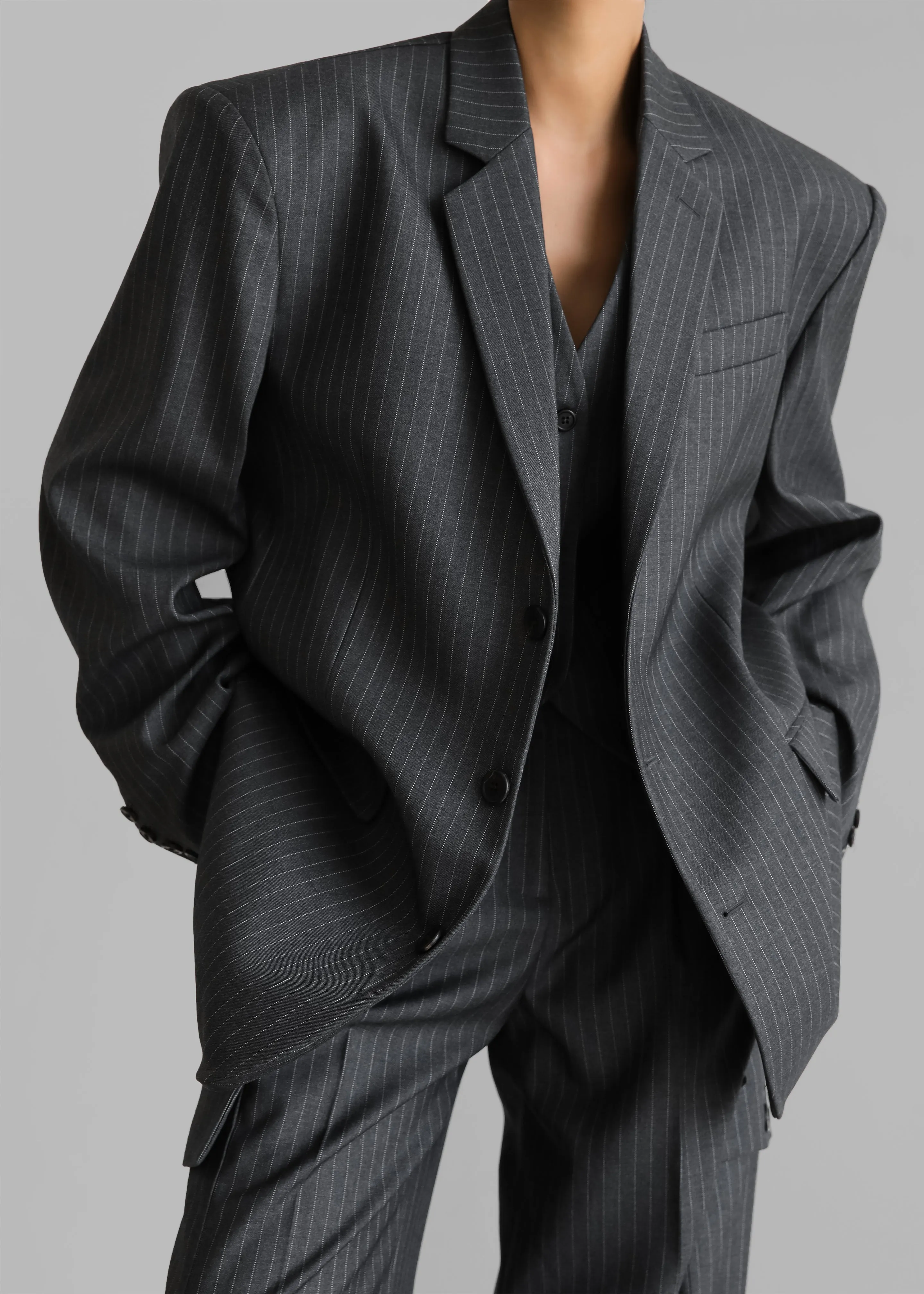 Elise Blazer - Grey/White Pinstripe
