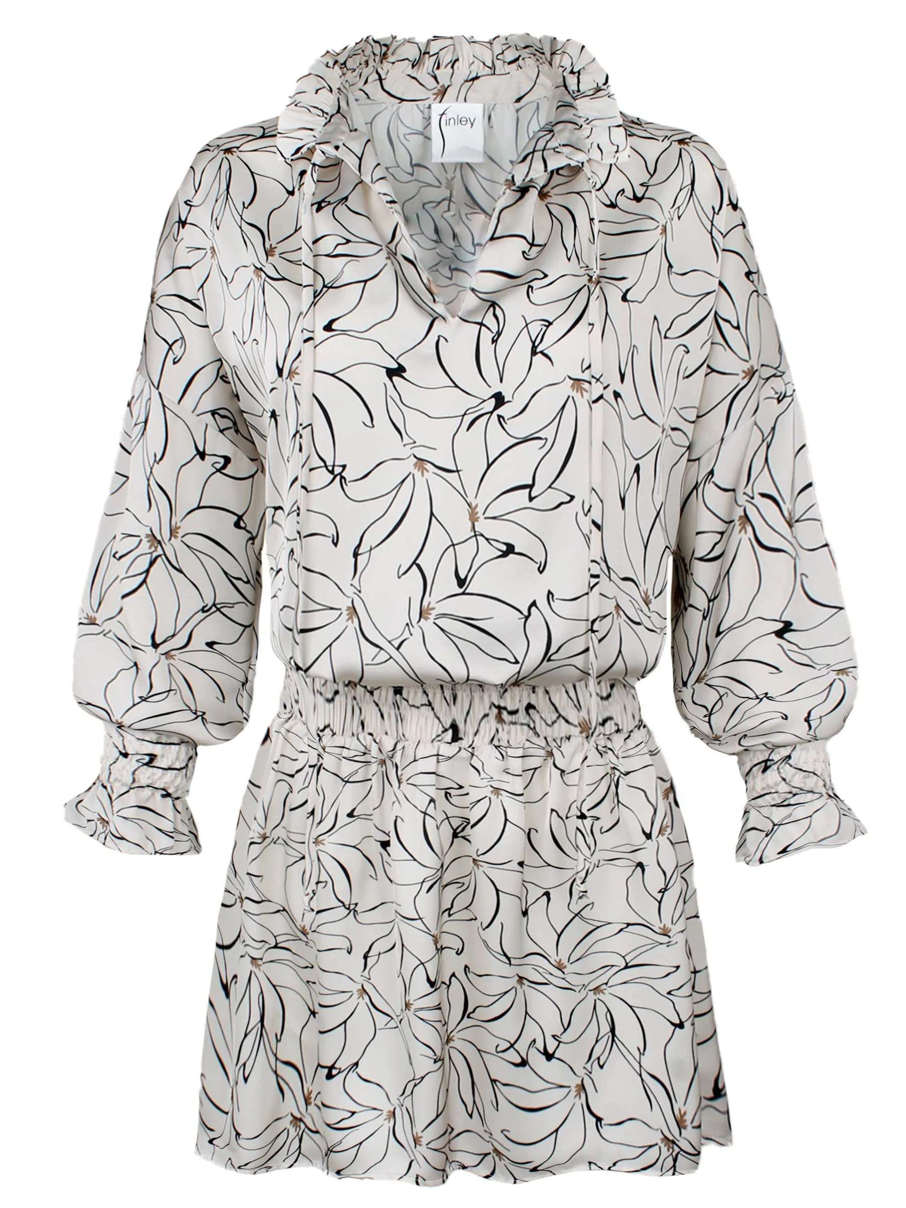 Elizabeth Elastic Waist Shirt Dress Dancing Lilies Print