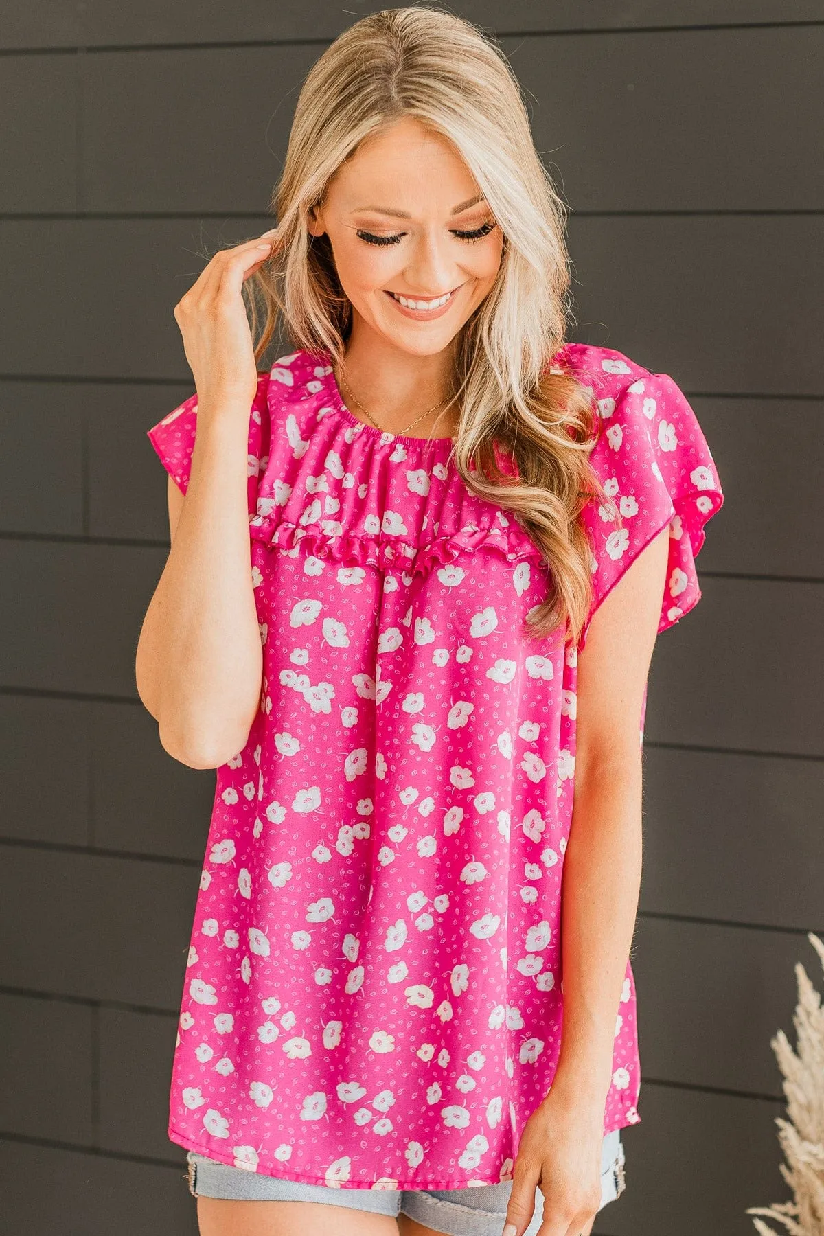 Embracing The New Floral Top- Hot Pink