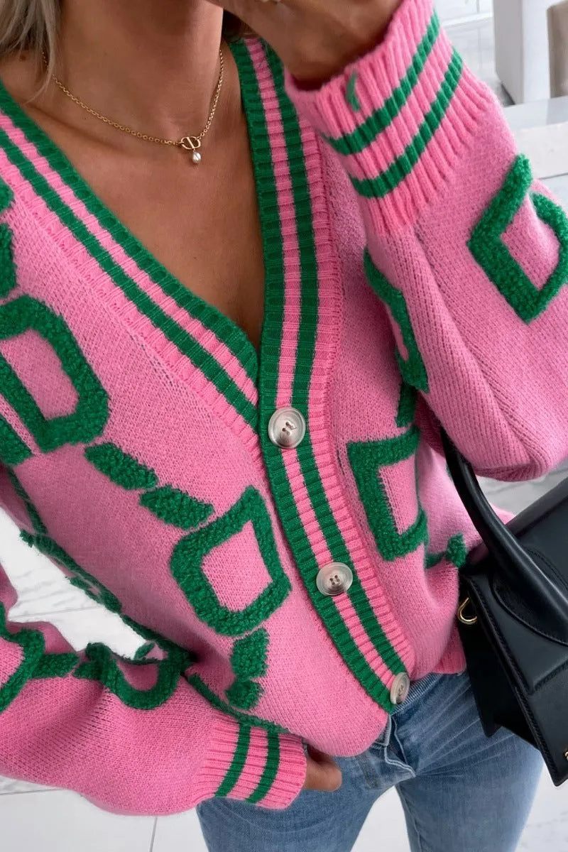 Embroidered V-neck Loose Knitted sweater