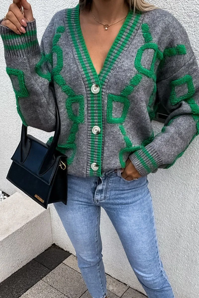 Embroidered V-neck Loose Knitted sweater