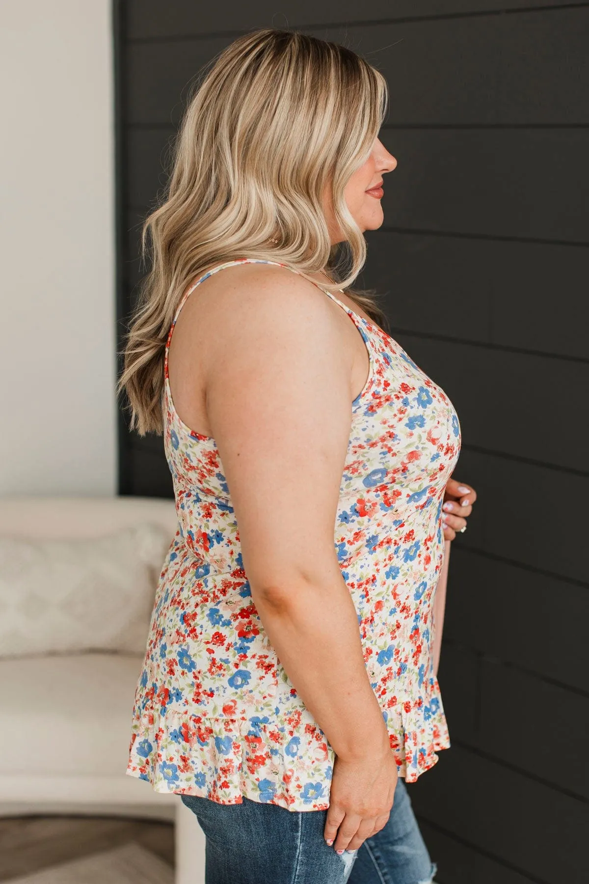 Every Word You Say Floral Tank Top- Ivory & Indigo